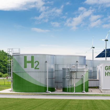 Green Hydrogen factory concept. Hydrogen production from renewable energy sources